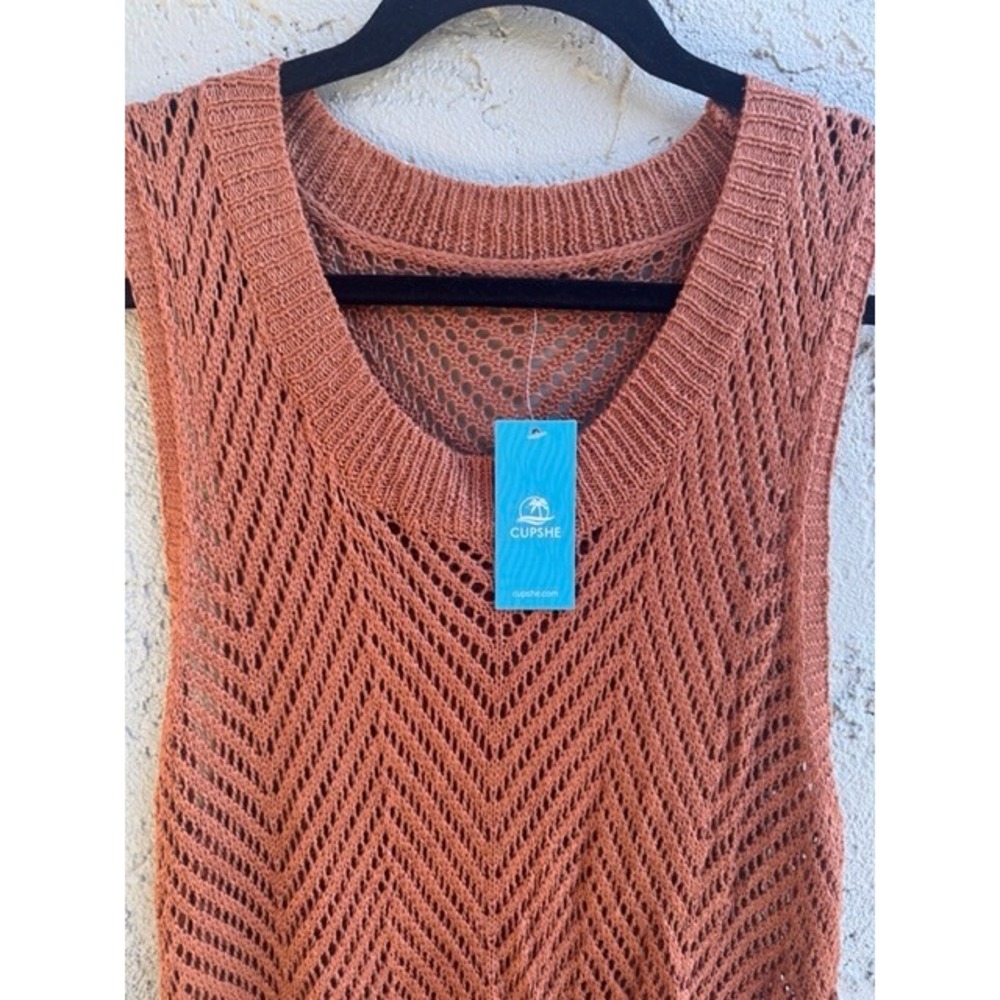 Cupshe NEW Rust Crochet Fringe Mini Dress Festival Mesh Boho Indie Hippie - Picture 4 of 12